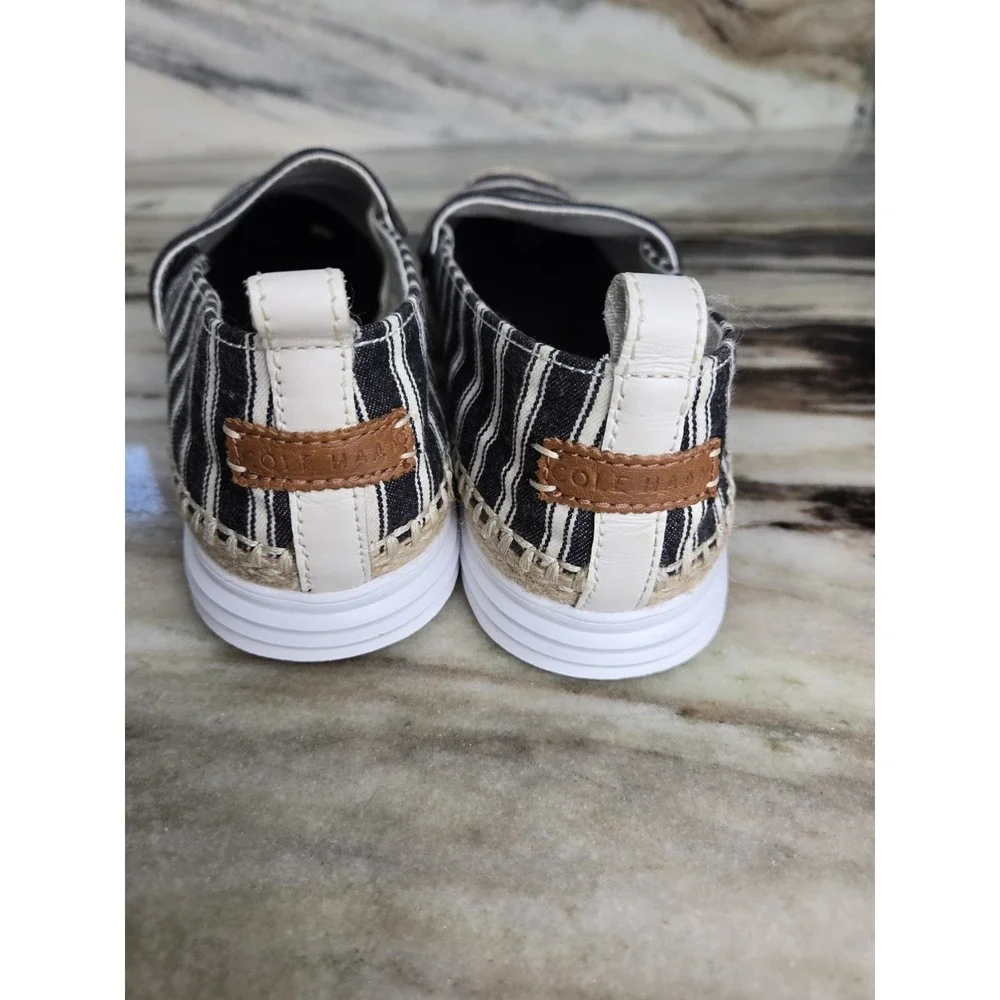 Colle Haan Ella Grand Espadrille Slip On Canvas  Beach Minimalist 10.5 Blk White